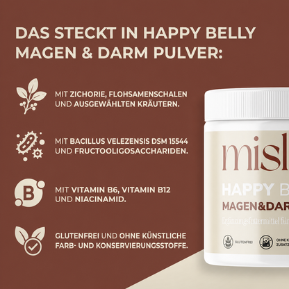 Happy Belly Magen & Darm Pulver – Zutaten und Produkteigenschaften – made by AI