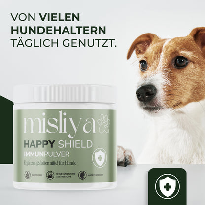misliya Happy Shield Dose neben einem Hund – made by AI